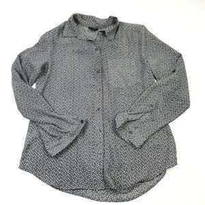 Ann Taylor Button Down Blouse Diamond Print Long Sleeve Classic Work Top SMALL